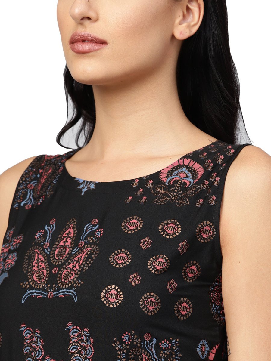 Ahalyaa Black Printed Flare Kurta Dress For Women | Swadesiicart