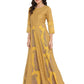 Ahalyaa Mustard Yellow & Grey Printed Fit and Flare Maxi Dress | Swadesiicart