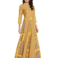 Ahalyaa Mustard Yellow & Grey Printed Fit and Flare Maxi Dress | Swadesiicart