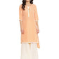 Ahalyaa Peach-Coloured & Red Bandhani Print High Low Straight Kurta | Swadesiicart