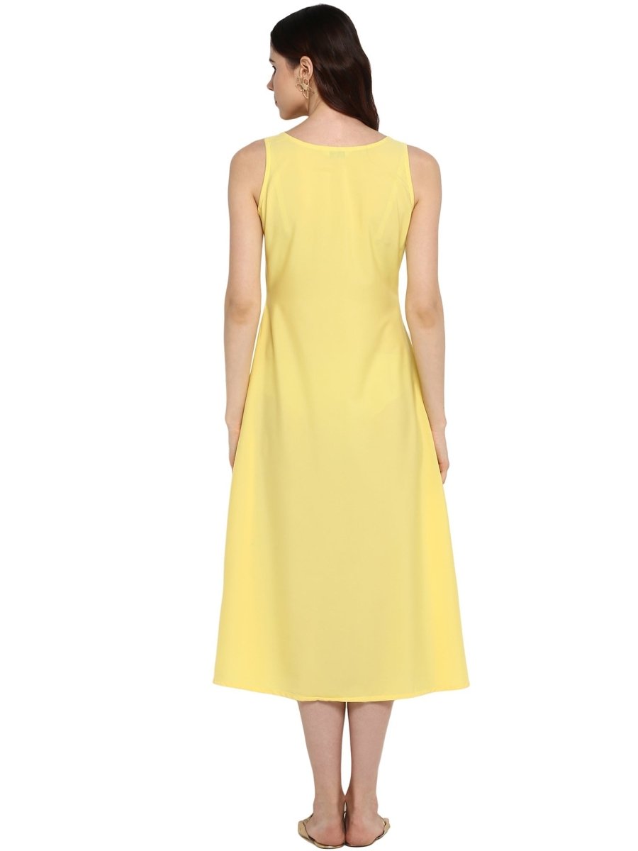 Ahalyaa Women Yellow Solid A-Line Dress | Swadesiicart