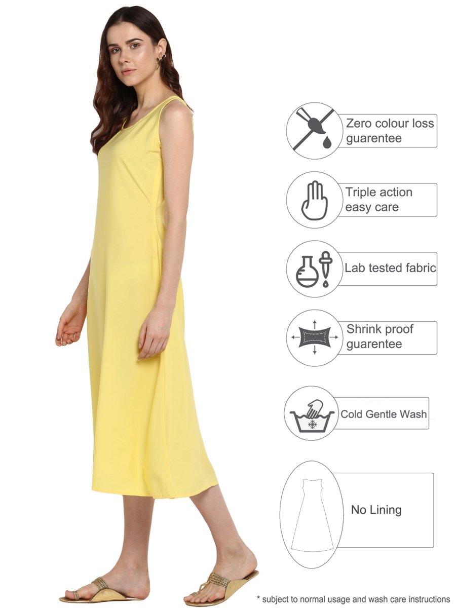 Ahalyaa Women Yellow Solid A-Line Dress | Swadesiicart
