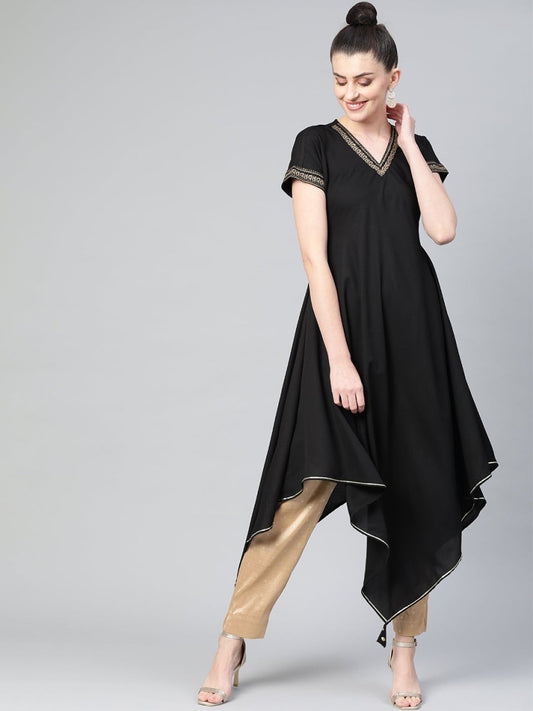 Ahalyaa Women Black Kimono Style Beautiful kurta | Swadesiicart