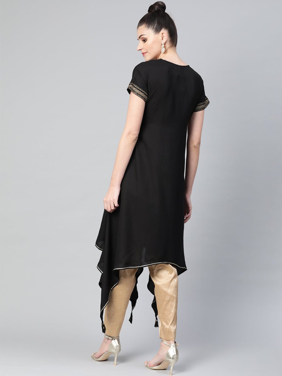 Ahalyaa Women Black Kimono Style Beautiful kurta | Swadesiicart