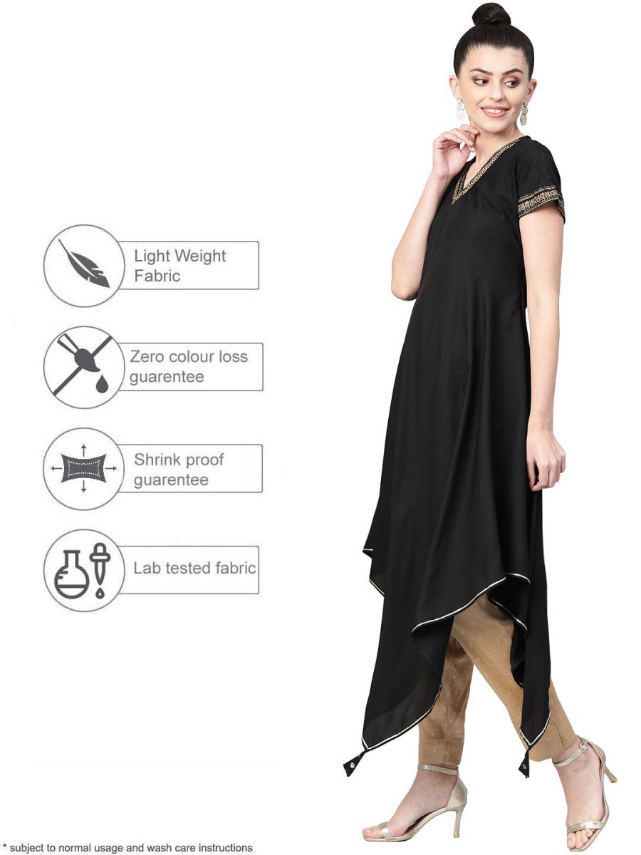 Ahalyaa Women Black Kimono Style Beautiful kurta | Swadesiicart