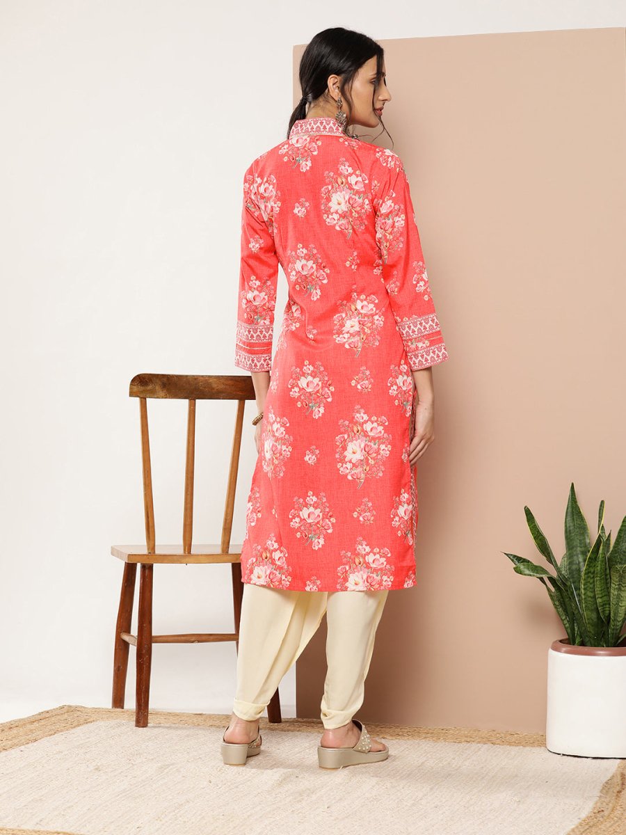 Ahalyaa Women Red Floral Printed Gotta Patti Kurta with Dhoti Pants | Swadesiicart