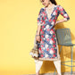 Ahalyaa Women Navy Blue Floral Printed Pleated Kurta with Dhoti Pants | Swadesiicart