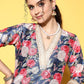 Ahalyaa Women Navy Blue Floral Printed Pleated Kurta with Dhoti Pants | Swadesiicart