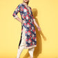 Ahalyaa Women Navy Blue Floral Printed Pleated Kurta with Dhoti Pants | Swadesiicart