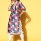 Ahalyaa Women Navy Blue Floral Printed Pleated Kurta with Dhoti Pants | Swadesiicart