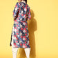 Ahalyaa Women Navy Blue Floral Printed Pleated Kurta with Dhoti Pants | Swadesiicart