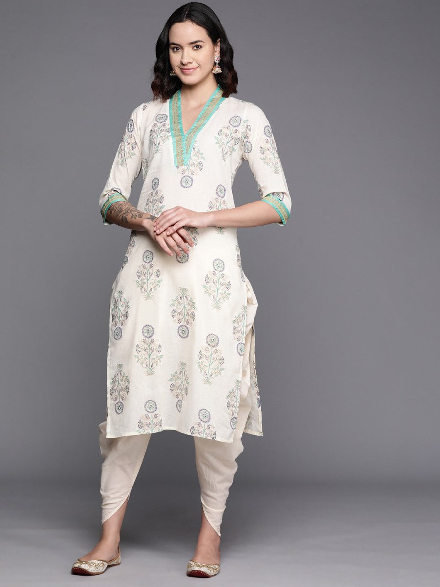 Ahalyaa Floral Printed Regular Pure Cotton Kurta With Dhoti Pants | Swadesiicart