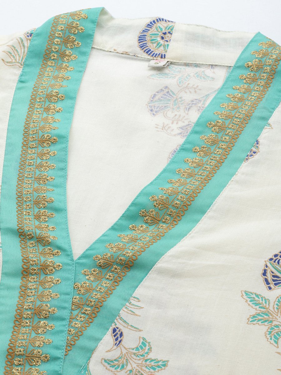 Ahalyaa Floral Printed Regular Pure Cotton Kurta With Dhoti Pants | Swadesiicart