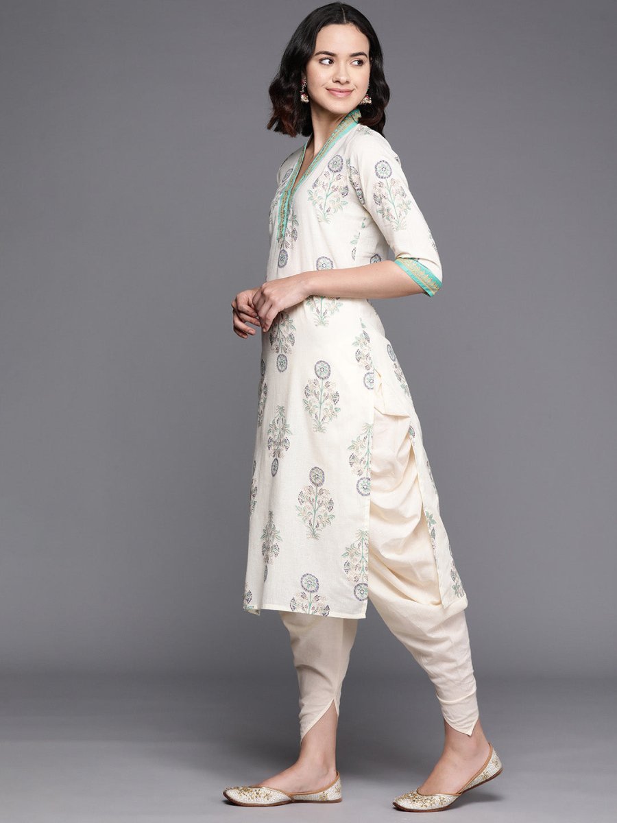 Ahalyaa Floral Printed Regular Pure Cotton Kurta With Dhoti Pants | Swadesiicart