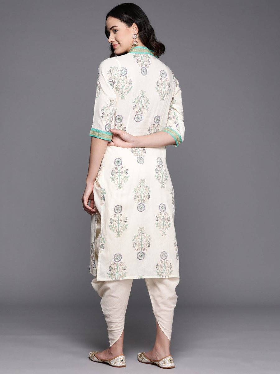Ahalyaa Floral Printed Regular Pure Cotton Kurta With Dhoti Pants | Swadesiicart