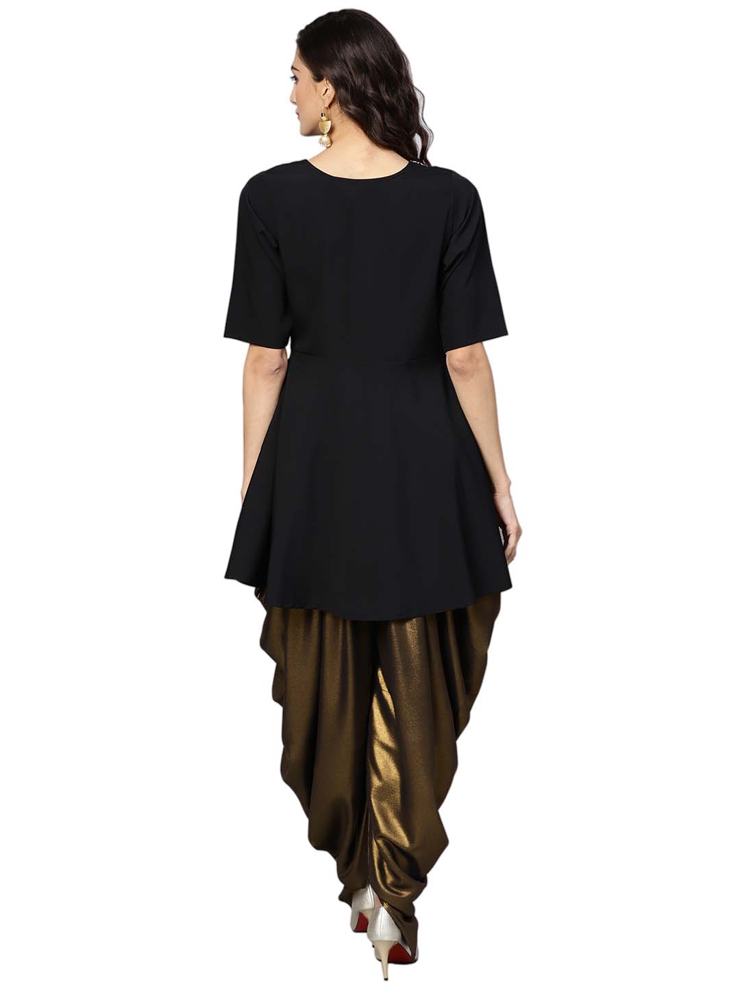 Ahalyaa Black A-line Crepe Kurta Set | Swadesiicart