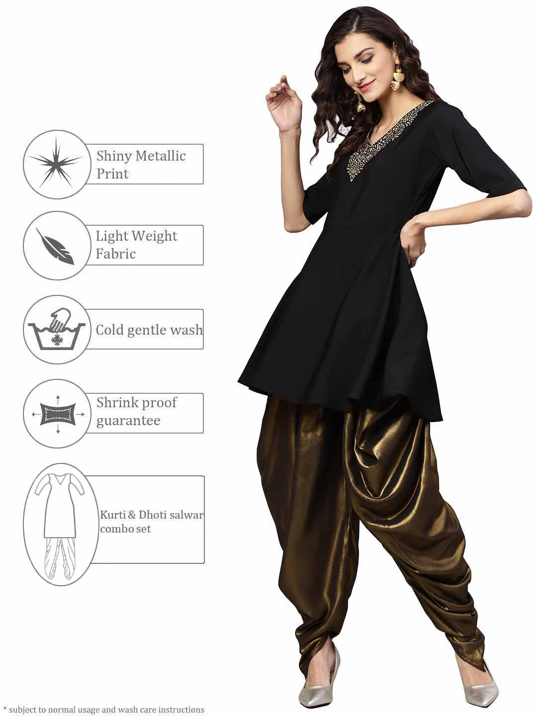 Ahalyaa Black A-line Crepe Kurta Set | Swadesiicart