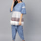 Ahalyaa Women Blue & White Printed Kurti with Dhoti Pants | Swadesiicart
