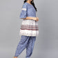 Ahalyaa Women Blue & White Printed Kurti with Dhoti Pants | Swadesiicart