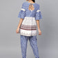 Ahalyaa Women Blue & White Printed Kurti with Dhoti Pants | Swadesiicart