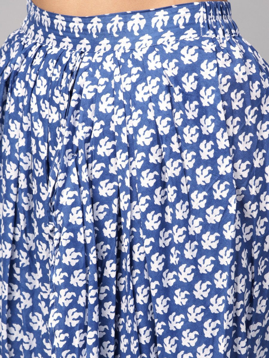Ahalyaa Women Blue & White Printed Kurti with Dhoti Pants | Swadesiicart