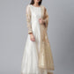 Ahalyaa Cream-Coloured & Golden Printed Anarkali Kurta with Dupatta | Swadesiicart