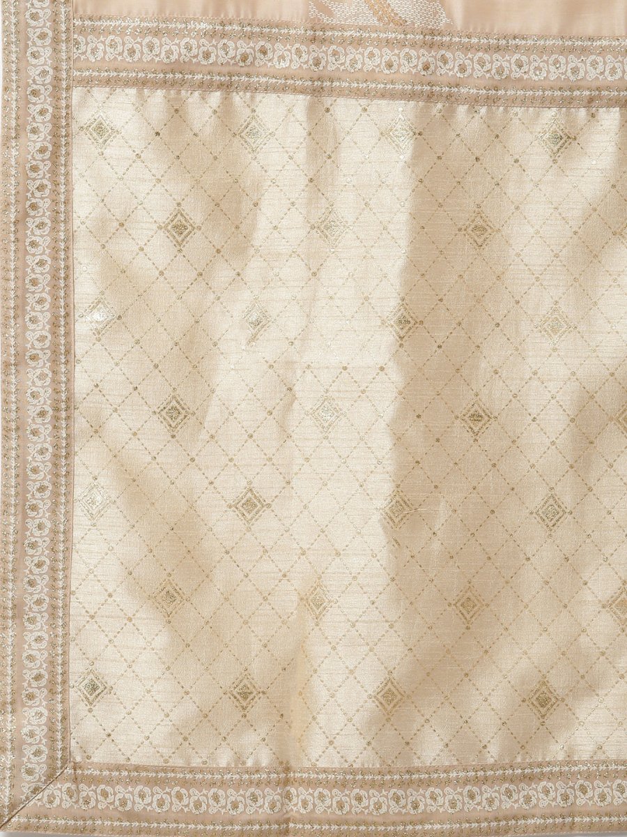 Ahalyaa Cream-Coloured & Golden Printed Anarkali Kurta with Dupatta | Swadesiicart