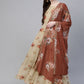 Ahalyaa Women Beige & Red Floral Printed Anarkali Kurta With Dupatta | Swadesiicart
