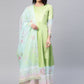 Ahalyaa Women Beautiful Lime Green & Blue Solid Angrakha Kurta With Screen Printed Dupatta | Swadesiicart