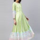 Ahalyaa Women Beautiful Lime Green & Blue Solid Angrakha Kurta With Screen Printed Dupatta | Swadesiicart