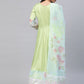 Ahalyaa Women Beautiful Lime Green & Blue Solid Angrakha Kurta With Screen Printed Dupatta | Swadesiicart