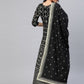 Ahalyaa Women Black & Golden Foil Ethnic Moti Printed Floral Kurta With Dupatta | Swadesiicart