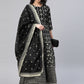 Ahalyaa Women Black & Golden Foil Ethnic Moti Printed Floral Kurta With Dupatta | Swadesiicart
