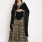 Ahalyaa Women's Black Georgette Gold Foil Print Flared Kurta with Dupatta | Swadesiicart