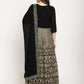 Ahalyaa Women's Black Georgette Gold Foil Print Flared Kurta with Dupatta | Swadesiicart