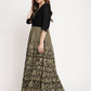 Ahalyaa Women's Black Georgette Gold Foil Print Flared Kurta with Dupatta | Swadesiicart