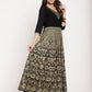 Ahalyaa Women's Black Georgette Gold Foil Print Flared Kurta with Dupatta | Swadesiicart
