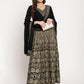 Ahalyaa Women's Black Georgette Gold Foil Print Flared Kurta with Dupatta | Swadesiicart