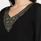 Ahalyaa Women's Black Georgette Gold Foil Print Flared Kurta with Dupatta | Swadesiicart