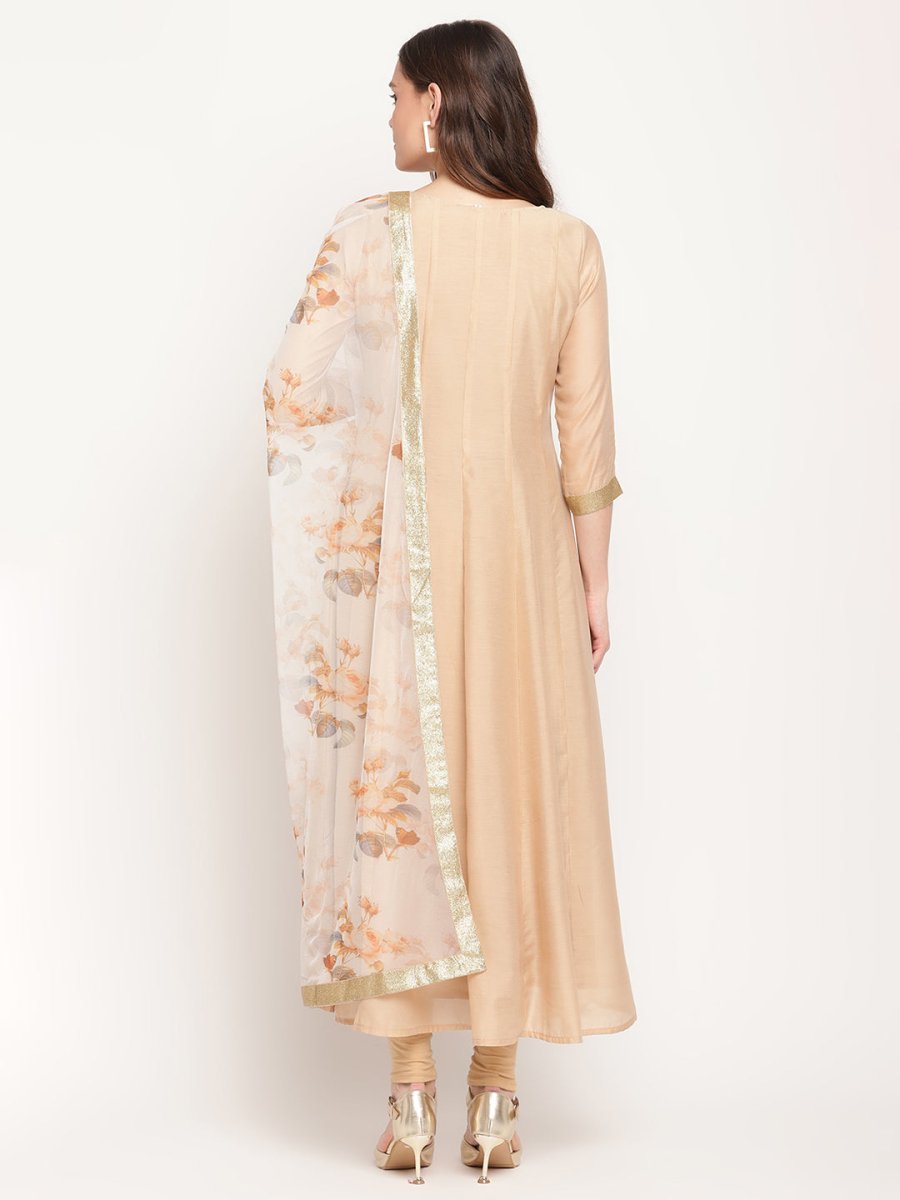 Ahalyaa Beige & Off-White Beautiful Anarkali Kurta with Dupatta | Swadesiicart