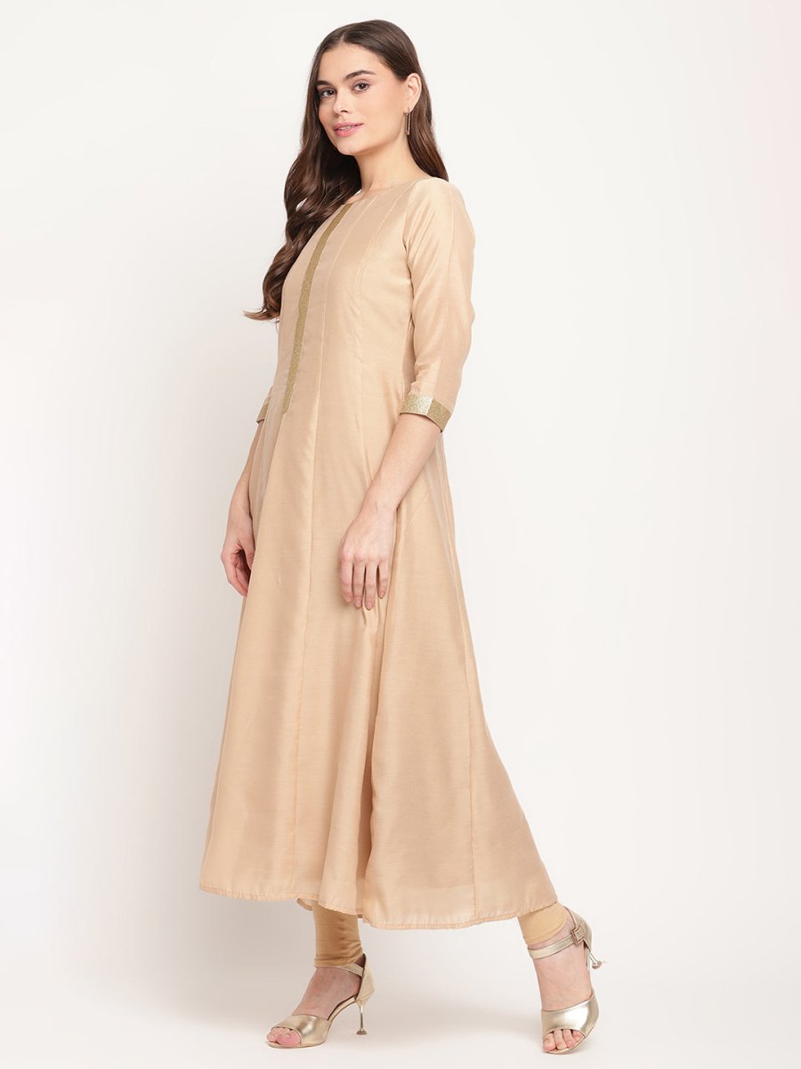 Ahalyaa Beige & Off-White Beautiful Anarkali Kurta with Dupatta | Swadesiicart