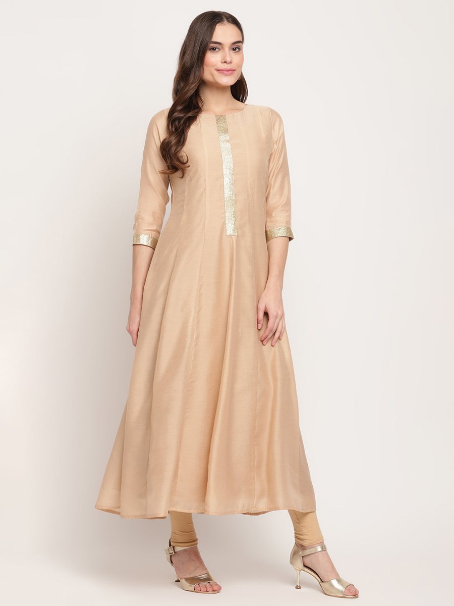 Ahalyaa Beige & Off-White Beautiful Anarkali Kurta with Dupatta | Swadesiicart