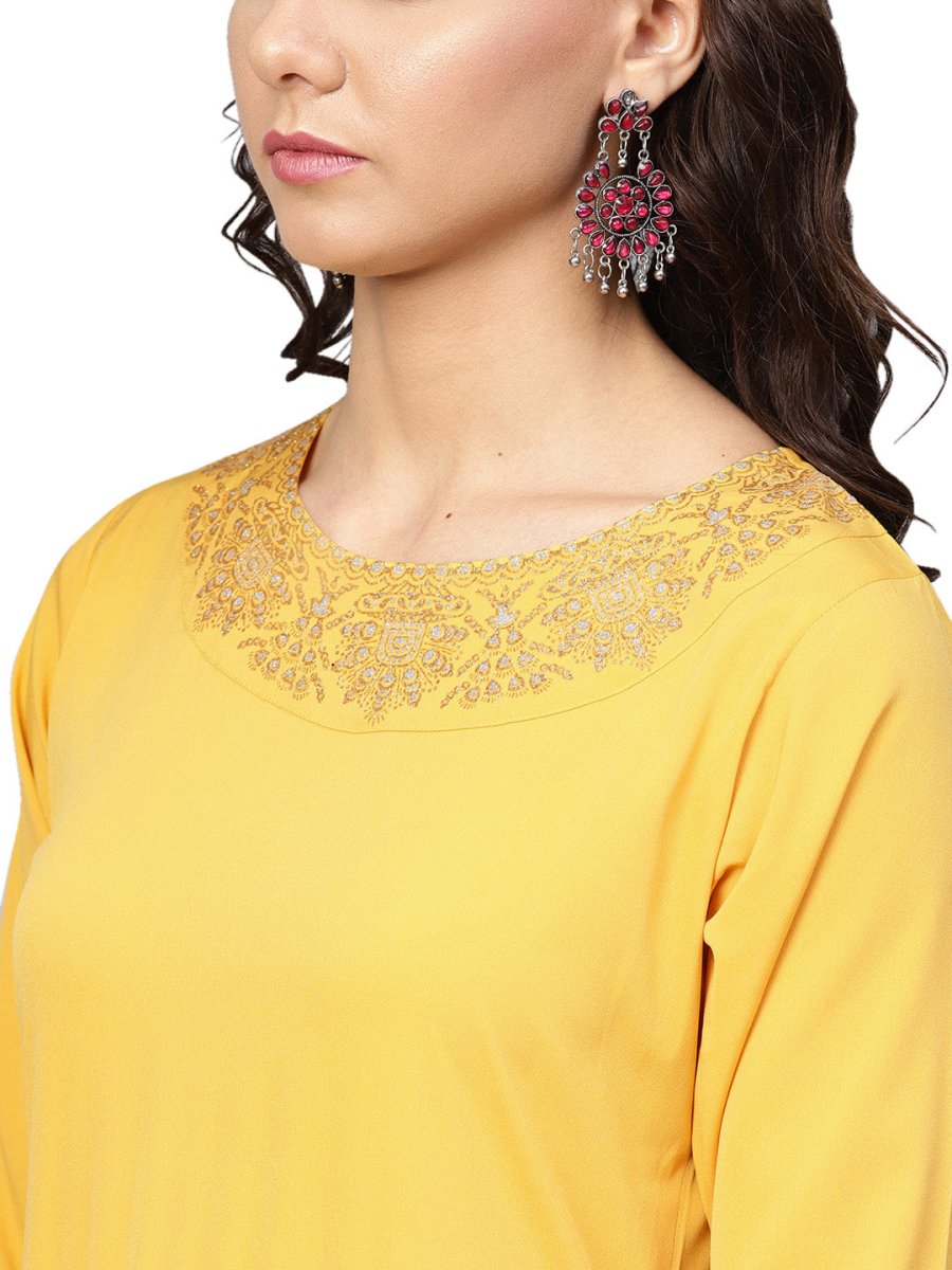 Ahalyaa Mustard Straight Crepe Kurta Set | Swadesiicart
