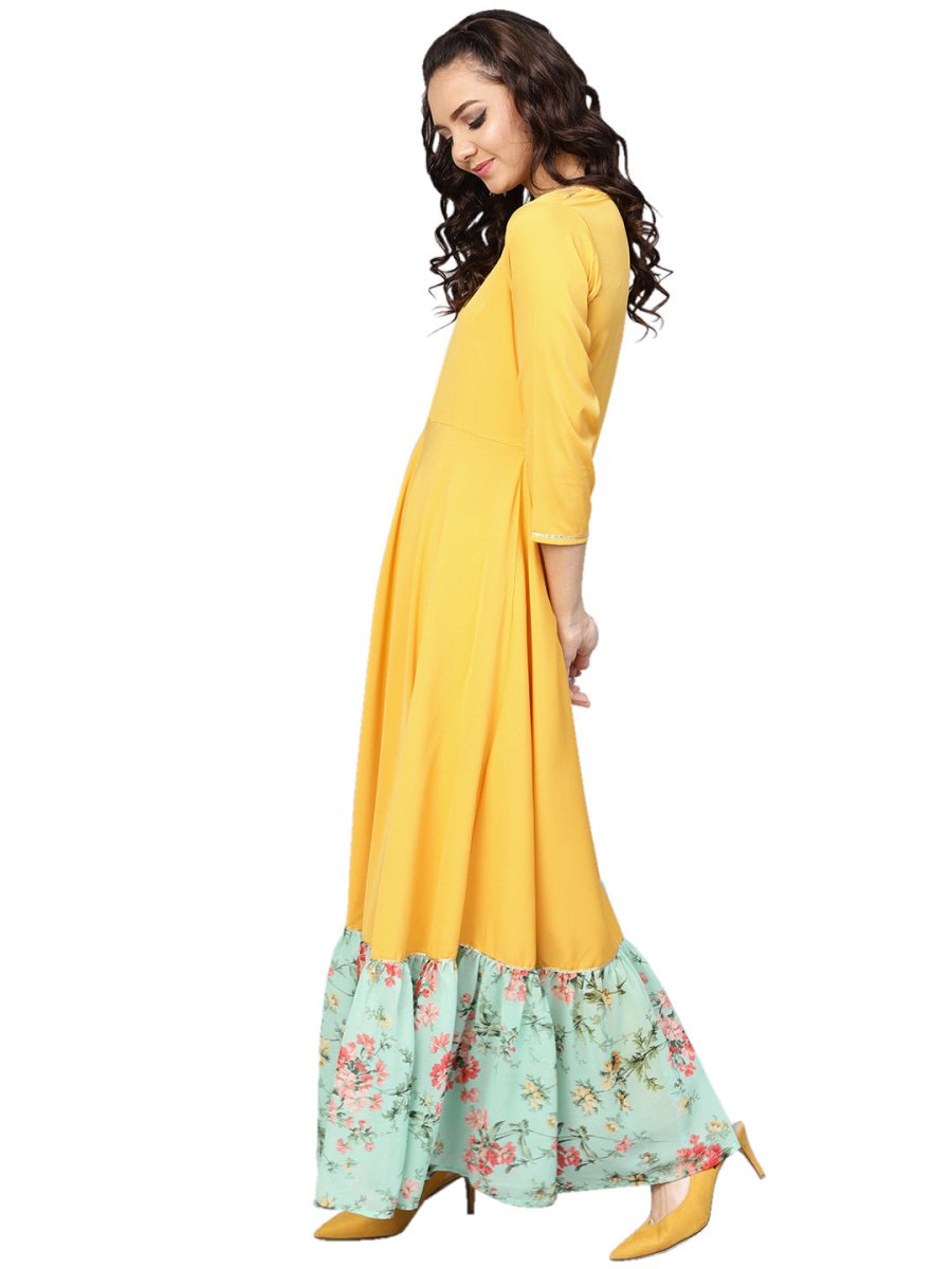 Ahalyaa Mustard Straight Crepe Kurta Set | Swadesiicart