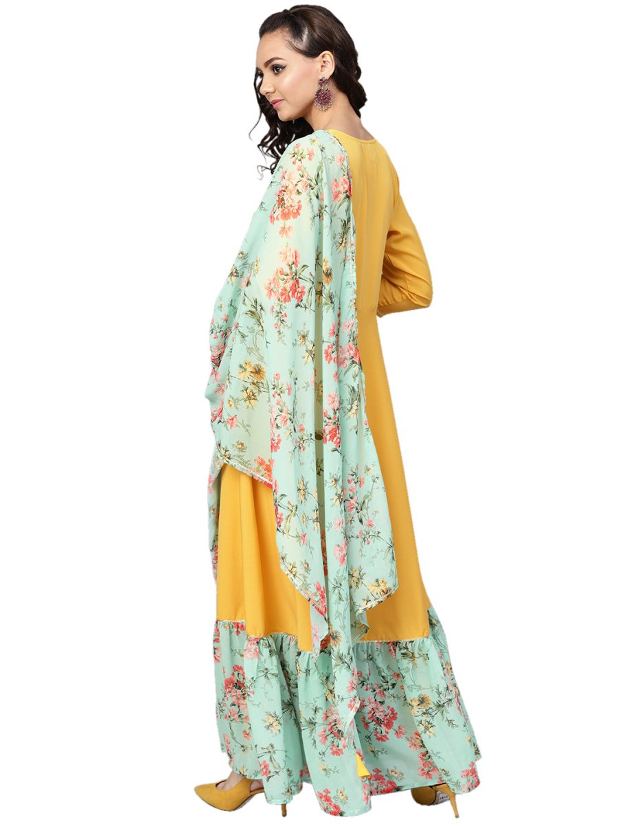 Ahalyaa Mustard Straight Crepe Kurta Set | Swadesiicart