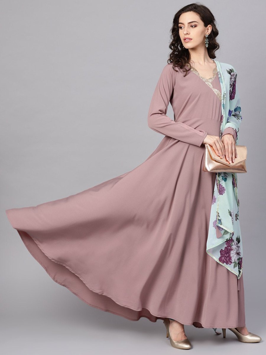 Ahalyaa Women's Mauve A-Line Kurta Set | Swadesiicart