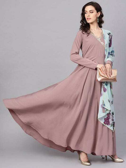 Ahalyaa Women's Mauve A-Line Kurta Set | Swadesiicart