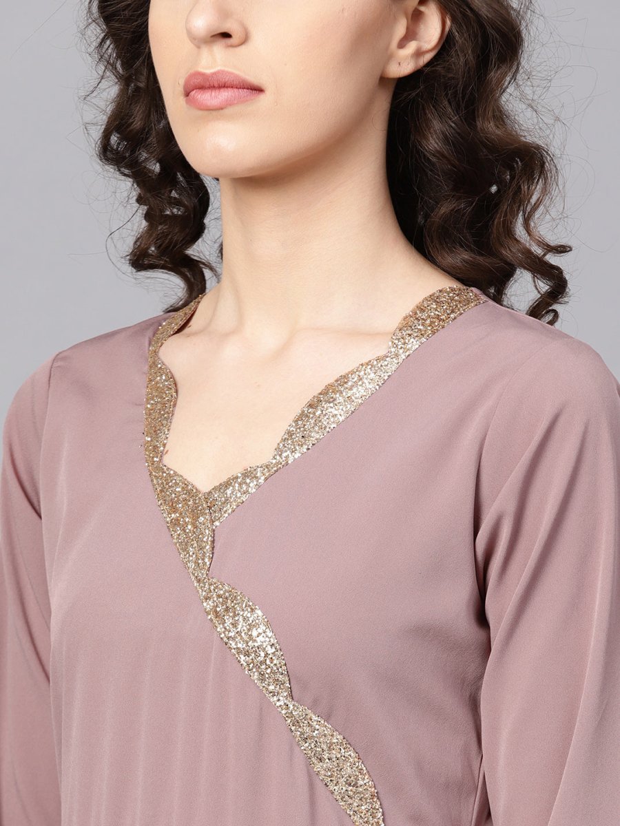 Ahalyaa Women's Mauve A-Line Kurta Set | Swadesiicart