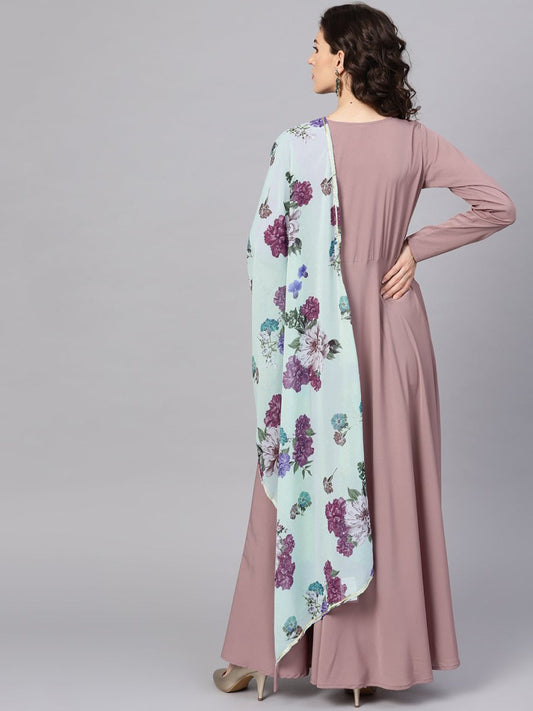Ahalyaa Women's Mauve A-Line Kurta Set | Swadesiicart