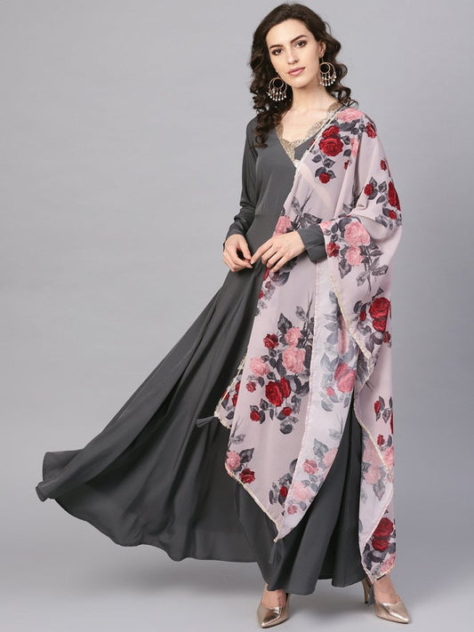 Ahalyaa Women's Black A-Line Kurta Set | Swadesiicart